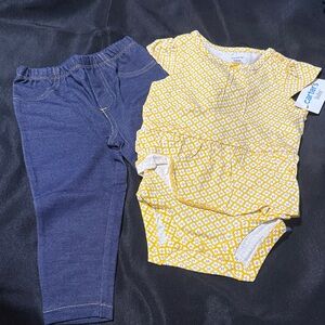 Carter's Yellow Patterned Onesie with Navy Pants